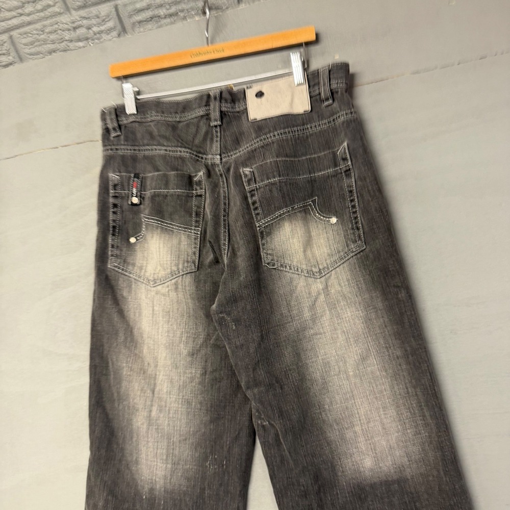 Lot 29 Mens Baggy Wide Leg Jeans Faded Black Contrast Stitch Y2K Size 34 4984